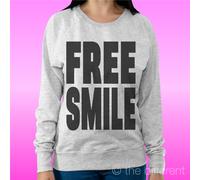 FELPA DONNA LEGGERA SWEATER GRIGIO CHIARO " FREE SMILE " ROAD TO HAPPINESS