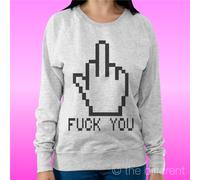 FELPA DONNA LEGGERA SWEATER GRIGIO CHIARO " FUCK YOU 8 BIT " ROAD TO HAPPINESS