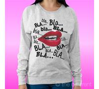 FELPA DONNA LEGGERA SWEATER GRIGIO CHIARO " LABBRA ROSSE CHIACCHIERE BLA BLA "