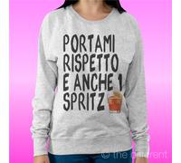 FELPA DONNA LEGGERA SWEATER GRIGIO CHIARO " PORTAMI RISPETTO E UNO SPRITZ "