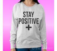 FELPA DONNA LEGGERA SWEATER GRIGIO CHIARO " STAY POSITIVE " ROAD TO HAPPINESS