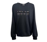 Felpa Donna Liu Jo Cotone Regular Girocollo Strass Logo TA4225 Q9957 Nero