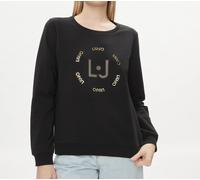 Felpa Donna Liu Jo Cotone Regular Girocollo Strass Logo TA4225 S9149 Nero