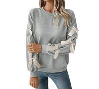Felpa Donna, Maglione Girocollo, Pullover Maniche Lunghe con Fiocchi Top | Felpa oversize maniche lunghe con graziosi fiocchi in raso sulle maniche, ideale autunno inverno, disponibili vari colori
