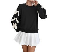 Felpa Donna, Maglione Girocollo, Pullover Maniche Lunghe con Fiocchi Top | Felpa oversize maniche lunghe con graziosi fiocchi in raso sulle maniche, ideale autunno inverno, disponibili vari colori