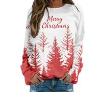 Felpa Donna Natale Invernale Corta Comode Felpe Natale Maglia Natalizia Donna Morbido Moda Tunica Scollo Rotondo Top Casual Senza Cappuccio Sweatshirt Albero di Natale Maglioni Christmas Pullover