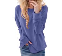 Felpa Donna Oversize a Girocollo con Maniche Lunghe Sweatshirt con Tinta Unita Casual Felpe Donna Spacco Laterale Pullover Top Casual Moda Sciolto Maglione Sport Fitness Outdoor Moda Streetwear