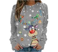 Felpa Donna Oversize Natale Tema Natalizio Maglia Girocollo Cotone Basic Autunnale Invernale Streetwear Divertente Stampata Corta Minimalista Casa Vestibilità Comoda e Slim Vestibilità Ampia