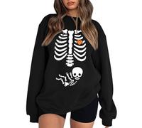 Felpa Donna Senza Cappuccio Leggera, Felpe Halloween Donna Skeleton Senza Cappuccio Scheletro Maglietta Maniche Lunghe Print Girocollo Felpa Top Felpe Oversize Donna per Lo Sport
