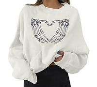 Felpa Donna Senza Cappuccio, Maglia Donna Halloween Skeleton Senza Cappuccio Scheletro Maglietta Maniche Lunghe Print Girocollo Felpa Top Felpe Donna Invernali per Lo Sport