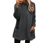 Felpa Donna Senza Cappuccio Pullover Donna Oversize Lungo, Maglione Caldo Girocollo Pullover in Pile Maniche Lunghe Pullover Con Tasche Giacca in Pile Polare Comoda Tuta da Casa Girocollo Pullover in