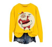 Felpa francese di Natale Felpe per le donne Retro Santa Grafica Camicia a maniche lunghe Natale Pullover Top Felpe da donna lunghe, Giallo-signore Felpe, 3XL
