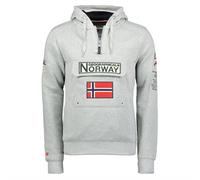 Geographical Norway – Felpa GymClass Uomo – con cappuccio, half-zip e tascone – Grigio chiaro L