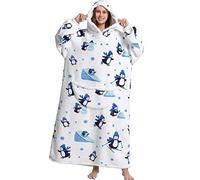 Felpa Gigante Coperta Indossabile Plaid con Maniche Morbida Calda Peluche Sweatshirt con Tasca Pullover Donna Invernale Pile Coperta Divano Pigiama Natale Famiglia Idee Regalo (Pinguino, Taglia unica)