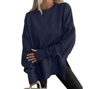 Felpa girocollo a maniche lunghe con foro per il pollice, alla moda con spacco laterale allentato casual, felpe oversize Y2k, Marina Militare, L