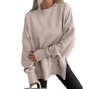 Felpa girocollo a maniche lunghe con foro per il pollice, alla moda con spacco laterale allentato casual, felpe oversize Y2k, cachi, S