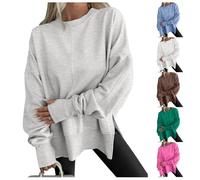 Felpa girocollo a maniche lunghe con foro per il pollice, alla moda con spacco laterale allentato casual, felpe oversize Y2k, Grigio, S