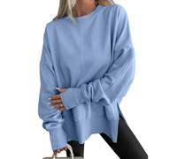 Felpa girocollo a maniche lunghe con foro per il pollice, alla moda con spacco laterale allentato casual, felpe oversize Y2k, Blu, M