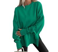 Felpa girocollo a maniche lunghe con foro per il pollice, alla moda con spacco laterale allentato casual, felpe oversize Y2k, Verde, XXL