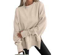 Felpa girocollo a maniche lunghe con foro per il pollice, alla moda con spacco laterale allentato casual, felpe oversize Y2k, Beige, S