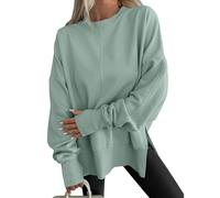 Felpa girocollo a maniche lunghe con foro per il pollice, alla moda con spacco laterale allentato casual, felpe oversize Y2k, Verde chiaro, S