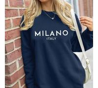 Felpa girocollo a maniche lunghe con stampa della scritta "MILANO ITALY" per donne taglie forti, abbigliamento sportivo 0XL,1XL,2XL,3XL,4XLColore unicoTessuto in maglia