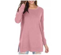 Felpa girocollo a maniche lunghe da donna alla moda tinta unita pullover casual morbido confortevole vestibilità ampia tunica top da indossare tutti i giorni felpe con stampa felpe per le donne Uk