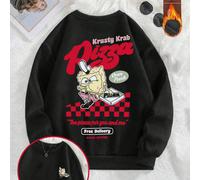 Felpa girocollo a maniche lunghe da donna autunno/inverno 2025, vestibilità regolare, con cappuccio nero. Presenta la scritta in collaborazione con SpongeBob SquarePants e una stampa a scacchi. Esteti