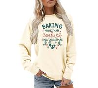 Felpa Girocollo alla Moda Autunno Inverno a Maniche Lunghe con Stampa, Casual, per Un Abbigliamento Comodo Durante Le Feste. (Beige, XL)