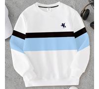 Felpa girocollo casual e alla moda per ragazzo pre-adolescente, con stampa grafica minimalista di soldato e cavallo a righe sfumate blu, comoda e calda per l'autunno/inverno 8Y,9Y,10Y,11Y,12YBlocchi d