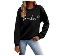 Felpa girocollo da donna, autunnale, a maniche lunghe, con nastro stampato, casual, comoda, elegante, top da donna, taglia 40-48, #10 nero, S
