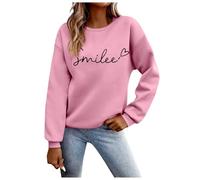 Felpa girocollo da donna, autunnale, a maniche lunghe, con nastro stampato, casual, comoda, elegante, top da donna, taglia 40-48, #14 Rosa, S