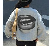 Felpa girocollo da donna con stampa a bocca, stile casual, maniche lunghe, adatta per l'autunno/inverno, tessuto confortevole, ideale per l'uso quotidiano e il clima fresco, vestibilità morbida L,M,S,