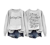 Felpa girocollo da donna con stampa su entrambi i lati, con scritta in lingua inglese "God" SAYS I AM, per autunno e inverno, a maniche lunghe, bianco, M