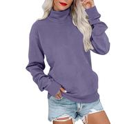 Felpa girocollo da donna in pile con tasche, morbida felpa a maniche lunghe alla moda, casual da indossare tutti i giorni, felpe vintage girocollo, Viola, XL