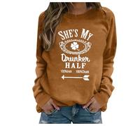 Felpa girocollo da donna per il giorno di San Patrizio morbida a maniche lunghe casual pullover top leggero e confortevole streetwear maglioni per le donne UK maglioni da donna S, Marrone, M