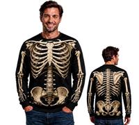 Felpa girocollo da uomo con stampa di scheletro 3D per Halloween, cosplay | Morbido pullover girocollo design realistico con stampa illusione 3D tra cui scheletro completo, mummia e gilet finto.