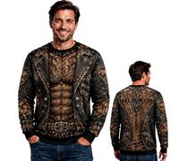 Felpa girocollo da uomo con stampa di scheletro 3D per Halloween, cosplay | Morbido pullover girocollo design realistico con stampa illusione 3D tra cui scheletro completo, mummia e gilet finto.