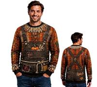 Felpa girocollo da uomo con stampa di scheletro 3D per Halloween, cosplay | Morbido pullover girocollo design realistico con stampa illusione 3D tra cui scheletro completo, mummia e gilet finto.