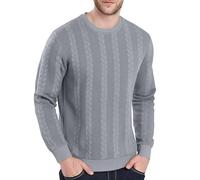 Felpa girocollo da uomo tinta unita testurizzata, orlo a costine tinta unita slim fit calda comoda senza cappuccio felpe pullover allenamento palestra all'aperto tempo libero manica lunga, Cenere