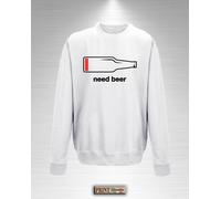 Felpa Girocollo NEED BEER Uomo Donna Slim Divertente Illustrazione