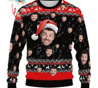 Felpa girocollo personalizzata da uomo con stampa digitale alla moda a maniche lunghe, personalizza il tuo volto in qualsiasi posizione, regalo di Natale e vacanze per lui L,M,S,XL,XXLTessuto in magli