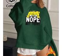 Felpa girocollo unisex grigia con stampa di SpongeBob, con un'espressione indifesa, mentre la scritta "NOPE NOT TODAY" cattura perfettamente quei giorni in cui non hai proprio voglia di lavorare. Il t