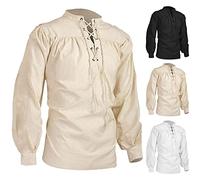 Felpa gotica da uomo retrò con stampa etnica retrò con lacci a maniche lunghe in pizzo con polsini in pizzo felpe con coulisse medievale steampunk costume per pirata vichingo pirata a maniche lunghe