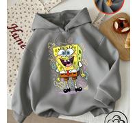 Felpa grigia con cappuccio e maniche lunghe da uomo e da donna, con stampa del tenerissimo e iconico sorriso di SpongeBob SquarePants, piena di energia e punteggiata da colorati elementi graffiti, per