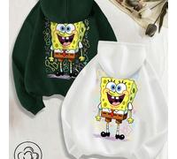 Felpa grigia con cappuccio e maniche lunghe da uomo e da donna, con stampa del tenerissimo e iconico sorriso di SpongeBob SquarePants, piena di energia e punteggiata da colorati elementi graffiti, per