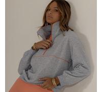 Felpa in pile con mezza chiusura lampo e profili a contrasto, perfetta per l'estate, l'inverno e l'aeroporto per le donne L,M,S,XL,XSBlocchi di colore,A strisceTessuto in maglia