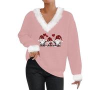 Felpa in pile da donna, comoda e soffice, casual, a maniche lunghe, con cappuccio, per allenamento al chiuso e all'aperto, regalo di Natale, rosa, L