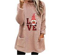 Felpa in pile da donna, comoda e soffice, invernale, termica, senza cappuccio, per allenamento al chiuso e all'aperto, regalo di Natale, rosa, 3XL