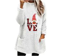 Felpa in pile da donna, comoda e soffice, invernale, termica, senza cappuccio, per allenamento al chiuso e all'aperto, regalo di Natale, bianco, 3XL